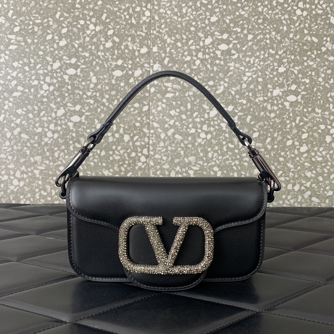 Valentino Garavani Loco Small Shoulder Bag in Black Calfskin Leather